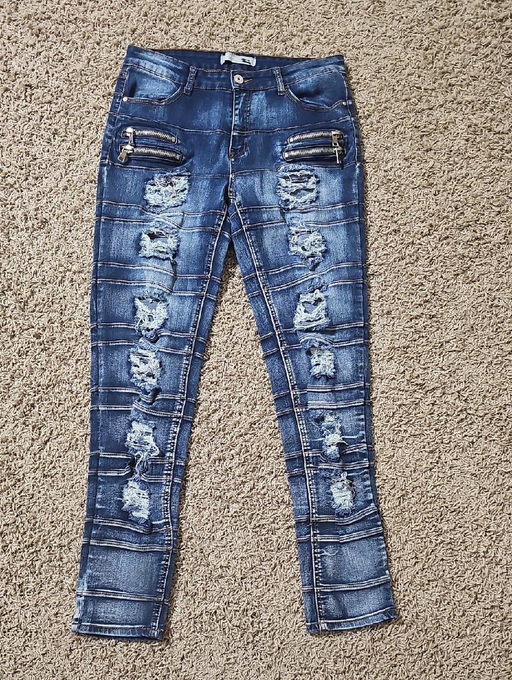 Blue Topic Denim Collection Distressed Skinny Jeans Zippers 13/14 Pants